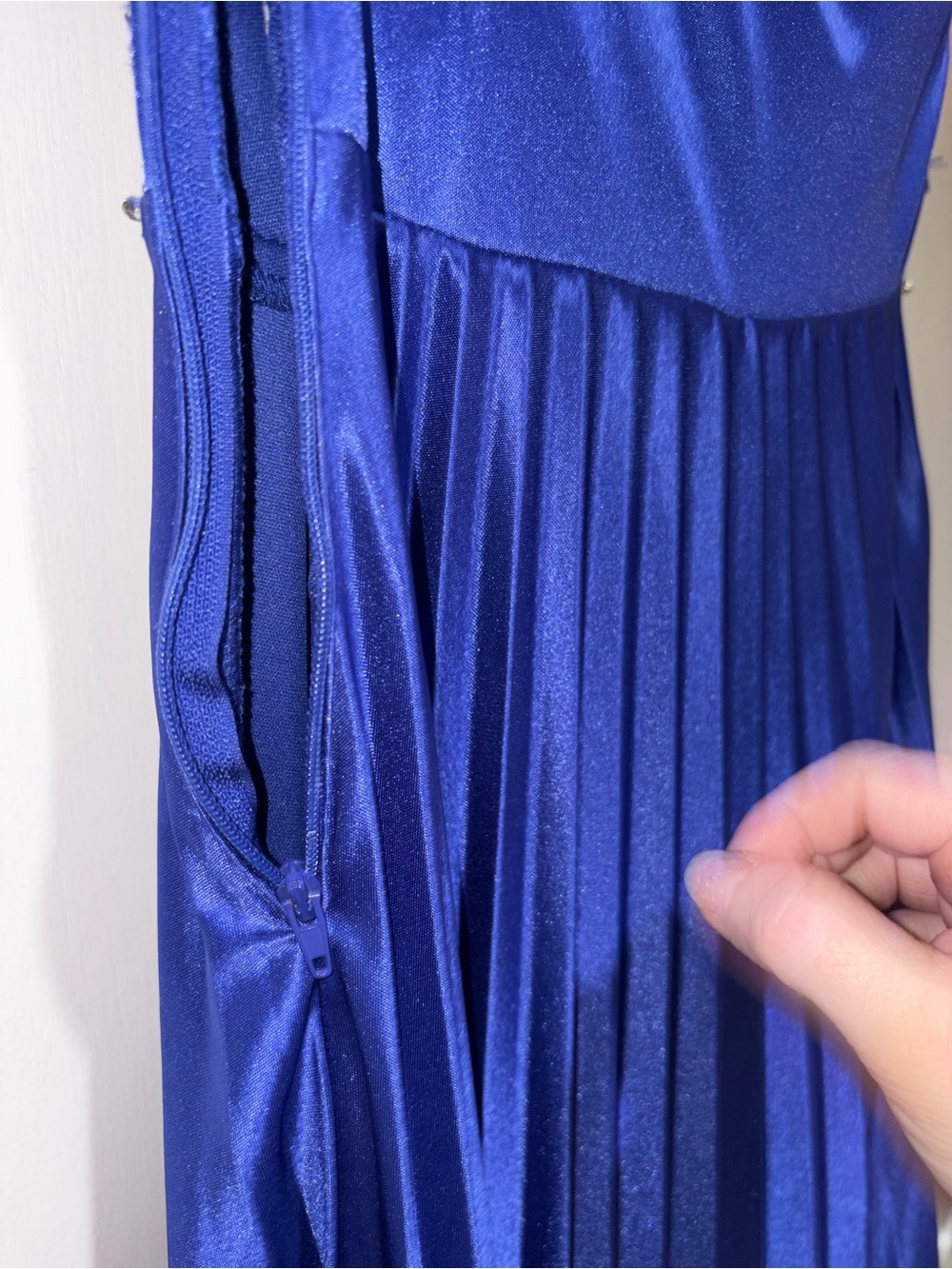 Royal Blue Pleated Strapless Gown – Rhinestone Imperial Waist Maxi Size 3 - Picture 9 of 12